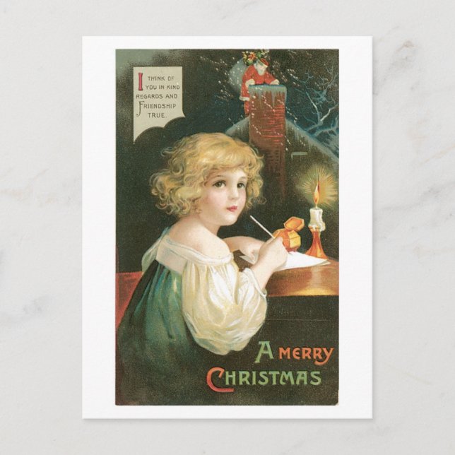 Cartes Pour Fêtes Annuelles Ancien Noël, Fille (Devant)