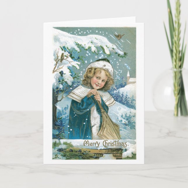 Cartes Pour Fêtes Annuelles Ancien Noël, Fille (Devant)