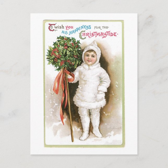 Cartes Pour Fêtes Annuelles Ancien Noël, Fille (Devant)