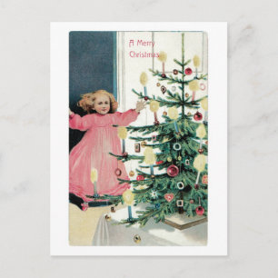 Cartes Pour Fêtes Annuelles Ancien Noël, Fille, arbre de Noël