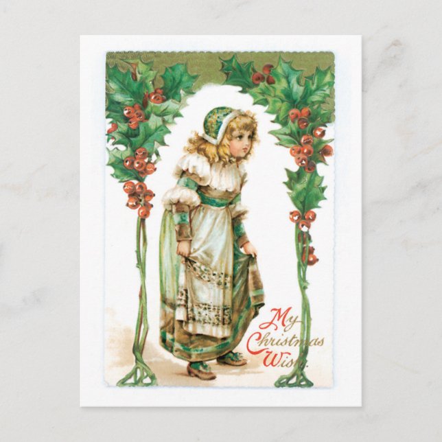 Cartes Pour Fêtes Annuelles Ancien Noël, Fille, Holly (Devant)