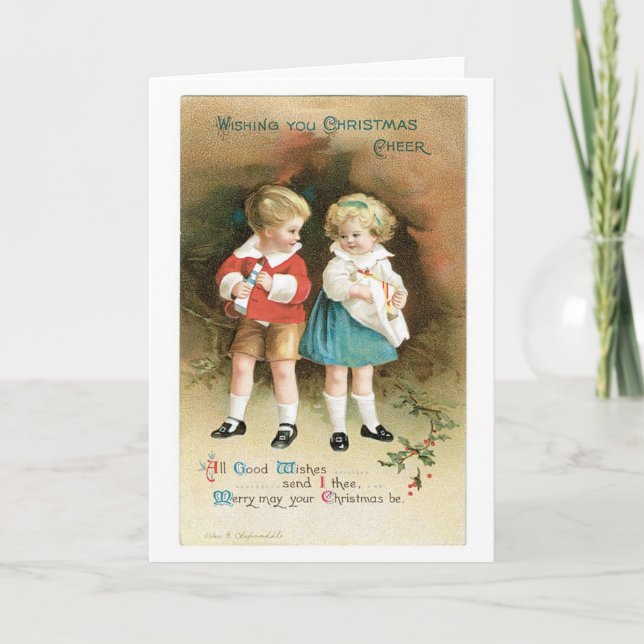 Cartes Pour Fêtes Annuelles Ancien Noël, Garçon et Fille (Devant)