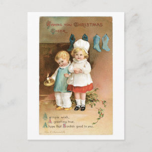 Cartes Pour Fêtes Annuelles Ancien Noël, garçon & fille