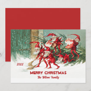 Cartes Pour Fêtes Annuelles Ancien Père Noël Elves Personnalisé Joyeux Noël