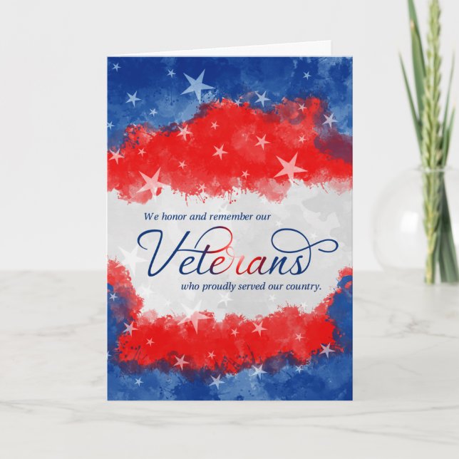 Cartes Pour Fêtes Annuelles Anciens Combattants Jour Rouge Blanc et bleu Aquar (Devant)