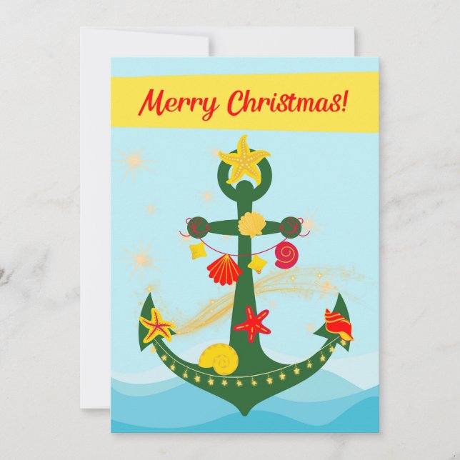 Cartes Pour Fêtes Annuelles Ancre de Noël nautique (Devant)