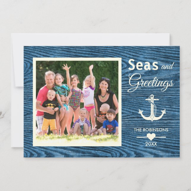 Cartes Pour Fêtes Annuelles Ancre nautique Océan Rustique Bleu photo de Noël (Devant)