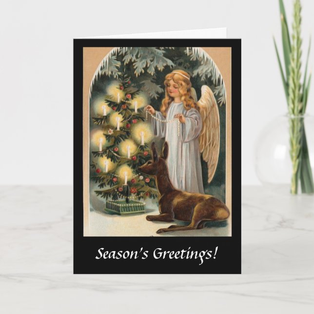 Cartes Pour Fêtes Annuelles Ange avec cerf et bougies d'arbre de Noël (Devant)