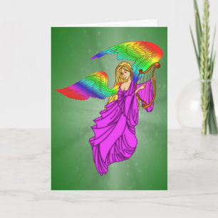 Cartes Pour Fêtes Annuelles Ange avec des ailes d'arc-en-ciel