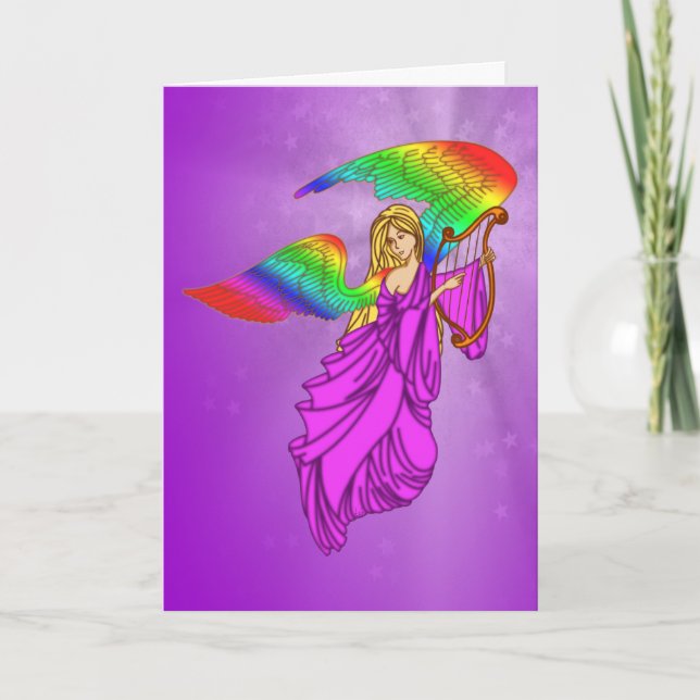 Cartes Pour Fêtes Annuelles Ange avec des ailes d'arc-en-ciel (Devant)