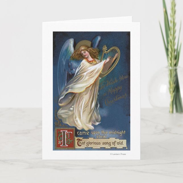 Cartes Pour Fêtes Annuelles Ange avec une harpe (Devant)