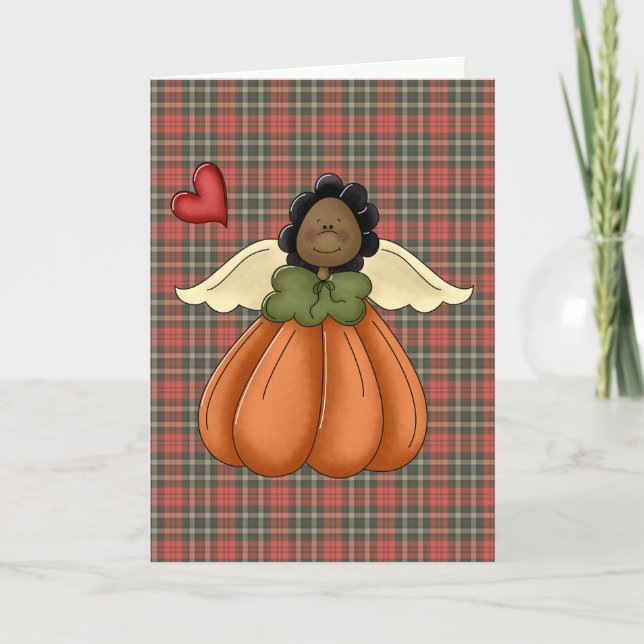 Cartes Pour Fêtes Annuelles ange citrouille afro-américain (Devant)