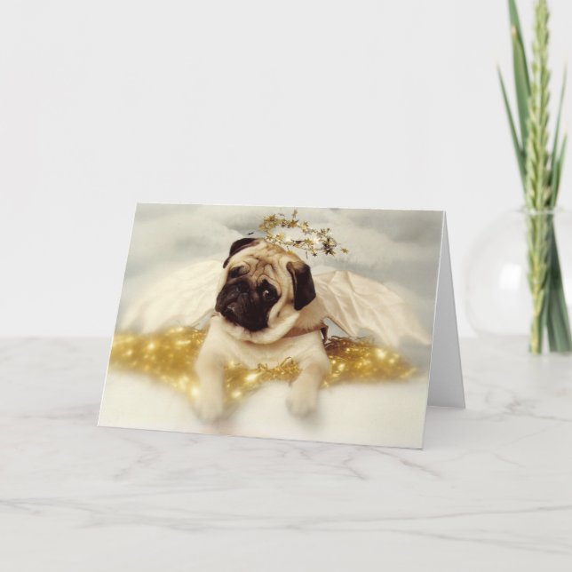 Cartes Pour Fêtes Annuelles Ange de chien de carlin (Devant)