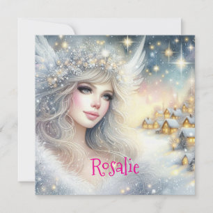Cartes Pour Fêtes Annuelles Ange de neige givré éthéré aquarelle blanche festi