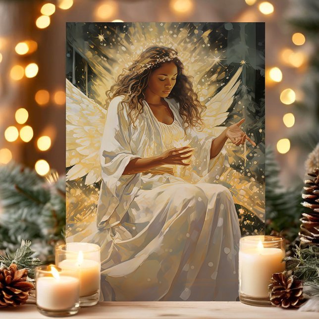 Cartes Pour Fêtes Annuelles Ange de Noël africain radieux avec bougie (Créateur téléchargé)