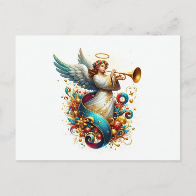 Cartes Pour Fêtes Annuelles Ange de Noël avec corne (Devant)