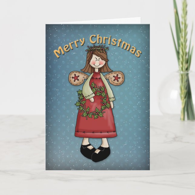 Cartes Pour Fêtes Annuelles Ange de Noël avec couronne (Devant)