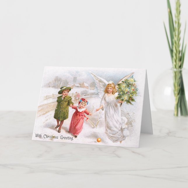Cartes Pour Fêtes Annuelles Ange de Noël avec des enfants (Devant)