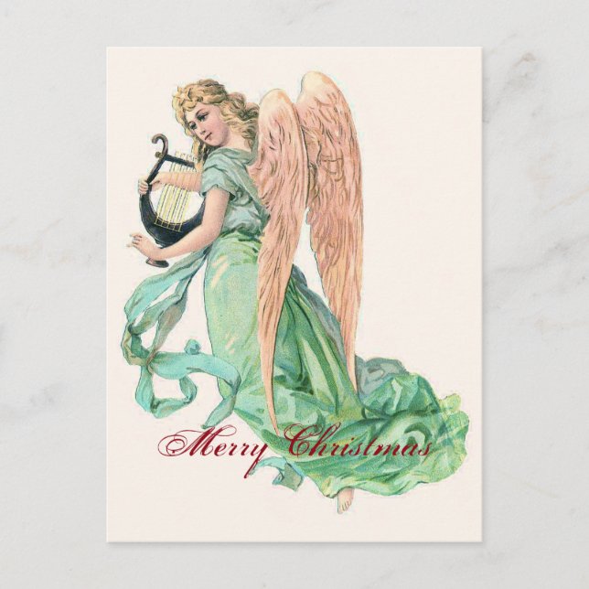 Cartes Pour Fêtes Annuelles Ange de Noël avec Harpe (Devant)
