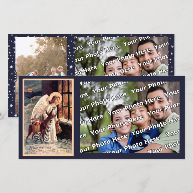 Cartes Pour Fêtes Annuelles Ange de Noël avec la photo de cerf (Devant / Derrière)