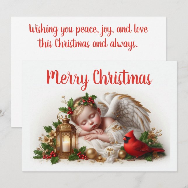 Cartes Pour Fêtes Annuelles Ange de Noël et cardinal (Devant / Derrière)