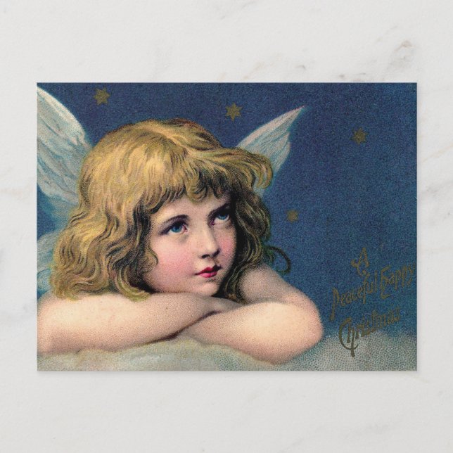 Cartes Pour Fêtes Annuelles Ange de Noël et étoiles d'or (Devant)
