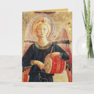 CARTES POUR FÊTES ANNUELLES ANGE DE NOËL MUSICAL JOUER À LA DROUM