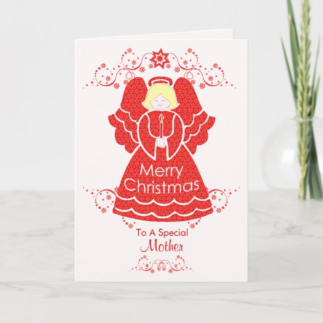 Cartes Pour Fêtes Annuelles Ange de Noël rouge pour mère (Devant)