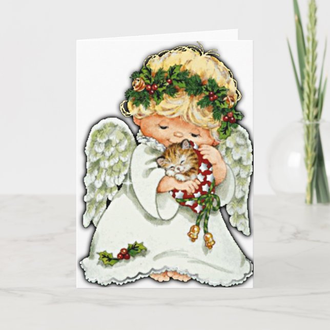 Cartes Pour Fêtes Annuelles Ange et chaton de Noël (Devant)