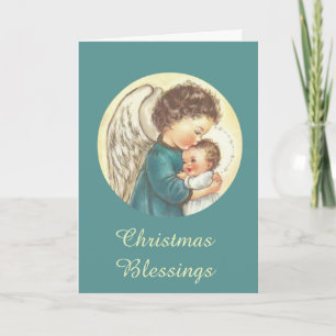 Cartes Pour Fêtes Annuelles Ange gardien tenant bébé enfant Jésus Noël
