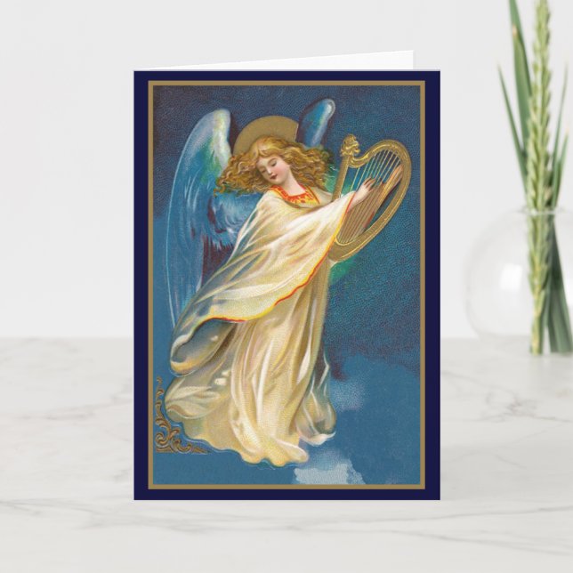 Cartes Pour Fêtes Annuelles Ange jouant l'harpe (Devant)