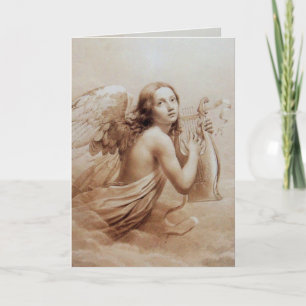 CARTES POUR FÊTES ANNUELLES ANGE JOUE LA LYRE AU-DESSUS DES NUAGES