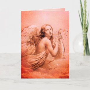 Cartes Pour Fêtes Annuelles ANGE JOUER LYRA SUR LES NUAGES teinte rouge