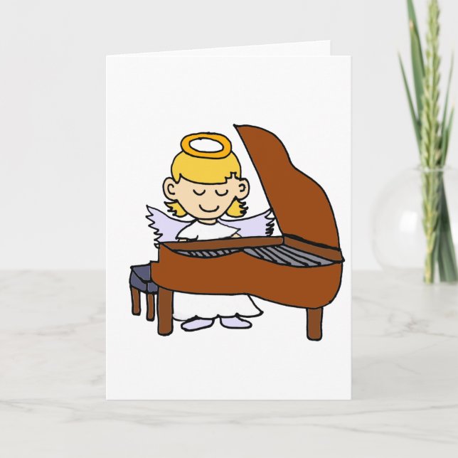 Cartes Pour Fêtes Annuelles Ange merveilleux de fille jouant le piano (Devant)