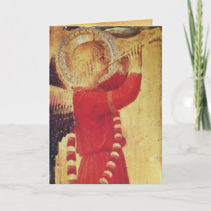 CARTES POUR FÊTES ANNUELLES ANGE MUSICAL EN ROUGE ET OR