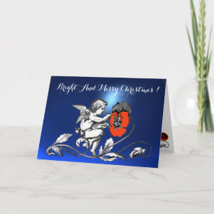 Cartes Pour Fêtes Annuelles ANGE PEINTURE D'UNE FLEURS ROUGE EN BLEU Blanc Noi