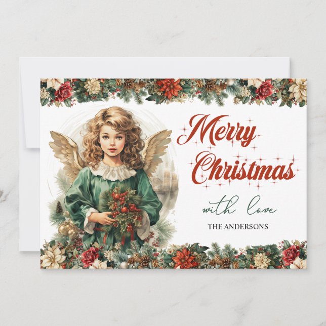 Cartes Pour Fêtes Annuelles Ange victorien classique traditionnel de Noël (Devant)