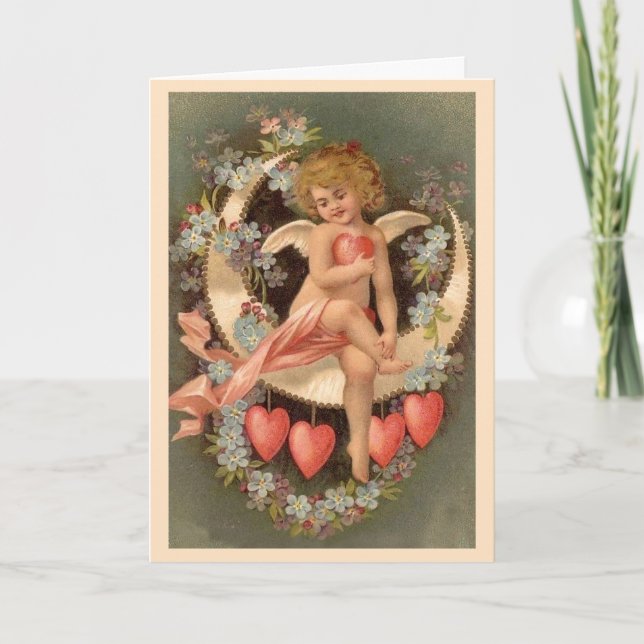 Cartes Pour Fêtes Annuelles Angel assis sur la lune de Saint-Valentin (Devant)