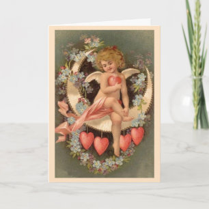 Cartes Pour Fêtes Annuelles Angel assis sur la lune de Saint-Valentin
