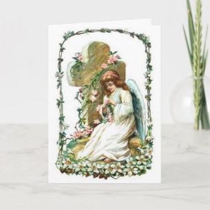 Cartes Pour Fêtes Annuelles Angel Avec Croix Et Fleurs