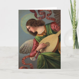 Cartes Pour Fêtes Annuelles Angel avec une Lute