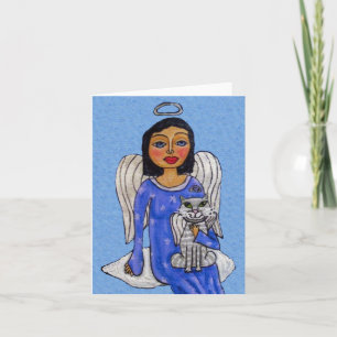 Cartes Pour Fêtes Annuelles Angel Blue Dress on Cloud With White Angel Cat
