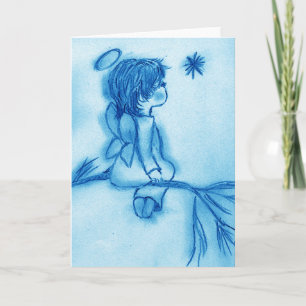 Cartes Pour Fêtes Annuelles Angel En Attente Sur Une Étoile - Bleu Brillant