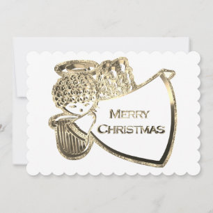Cartes Pour Fêtes Annuelles Angel Jouer Harpe Élégant Or Blanc Noël