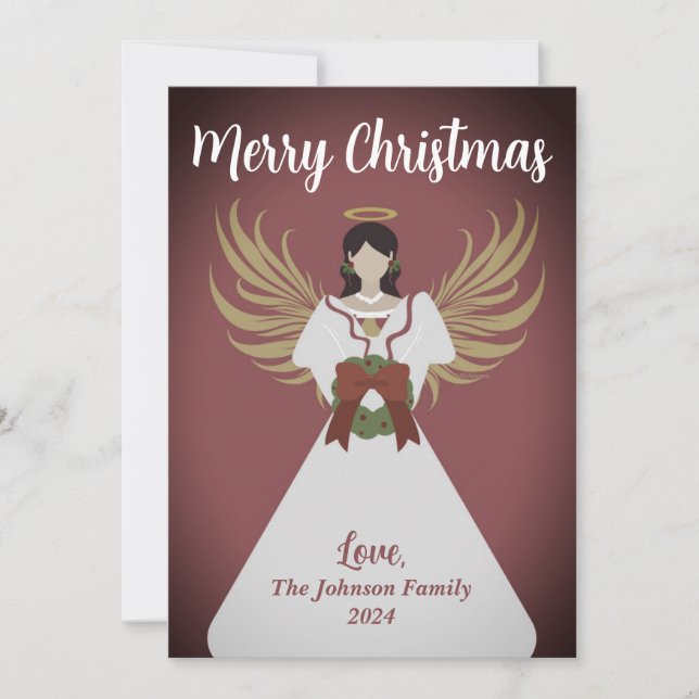 Cartes Pour Fêtes Annuelles Angel Joyeux Noël Wreath Wreath Wings Bourgogne No (Devant)
