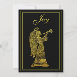 Cartes Pour Fêtes Annuelles Angel or vintage sur Black Joy Noël