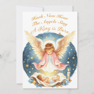 Cartes Pour Fêtes Annuelles Angel regardant Baby Jesus Plat Holiday Card