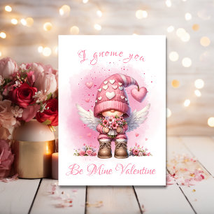 Cartes Pour Fêtes Annuelles Angel rose mignon Gnome Aquarelle Valentine