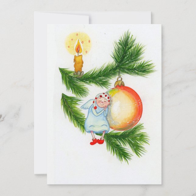 Cartes Pour Fêtes Annuelles Angel sur un arbre de Noël (Devant)