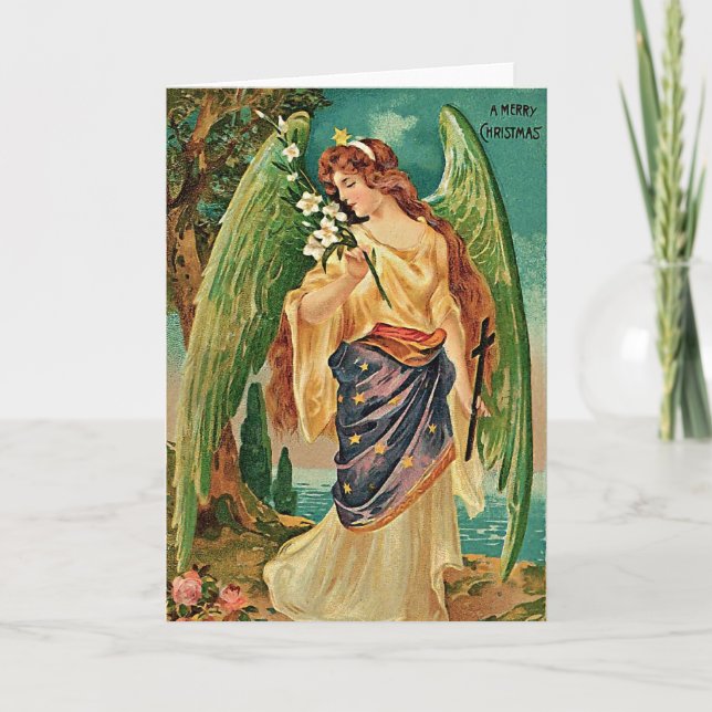 Cartes Pour Fêtes Annuelles Angel tenant une branche florale (Devant)
